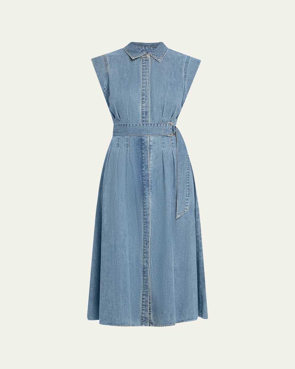 Loreta Belted Denim Midi Dress